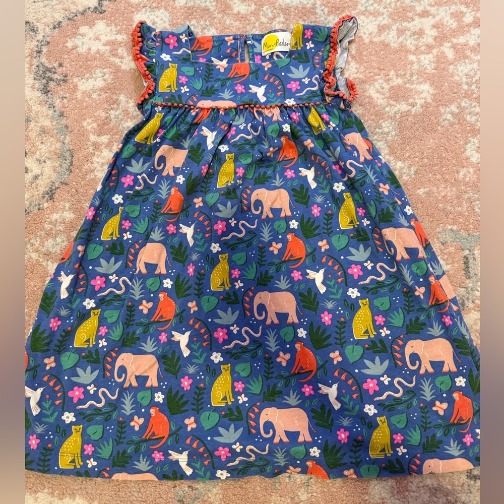 Mini Boden 6/7 Blue Animal Print Girls' Dress
